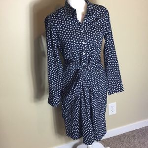 J. Crew Navy White Floral Tie Waist Shirt Dress